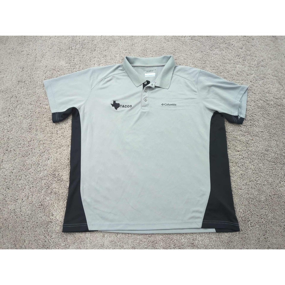 Columbia Polo Shirt Mens XL Gray Omni-Shade Short Sleeve Poly Texas Tacos‎